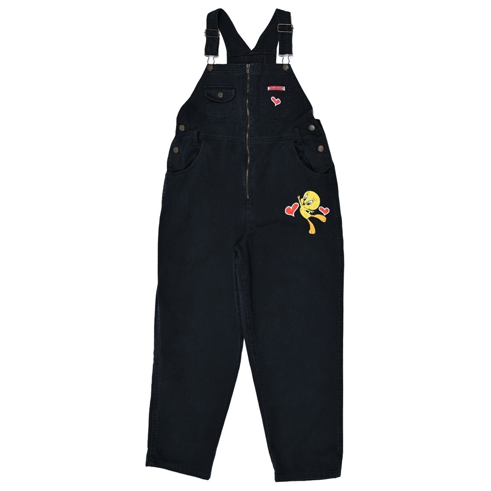 Vintage Looney Tunes Tweety Bird Overalls Womens 16 Dark Navy Embroidered 90s - Picture 2 of 11